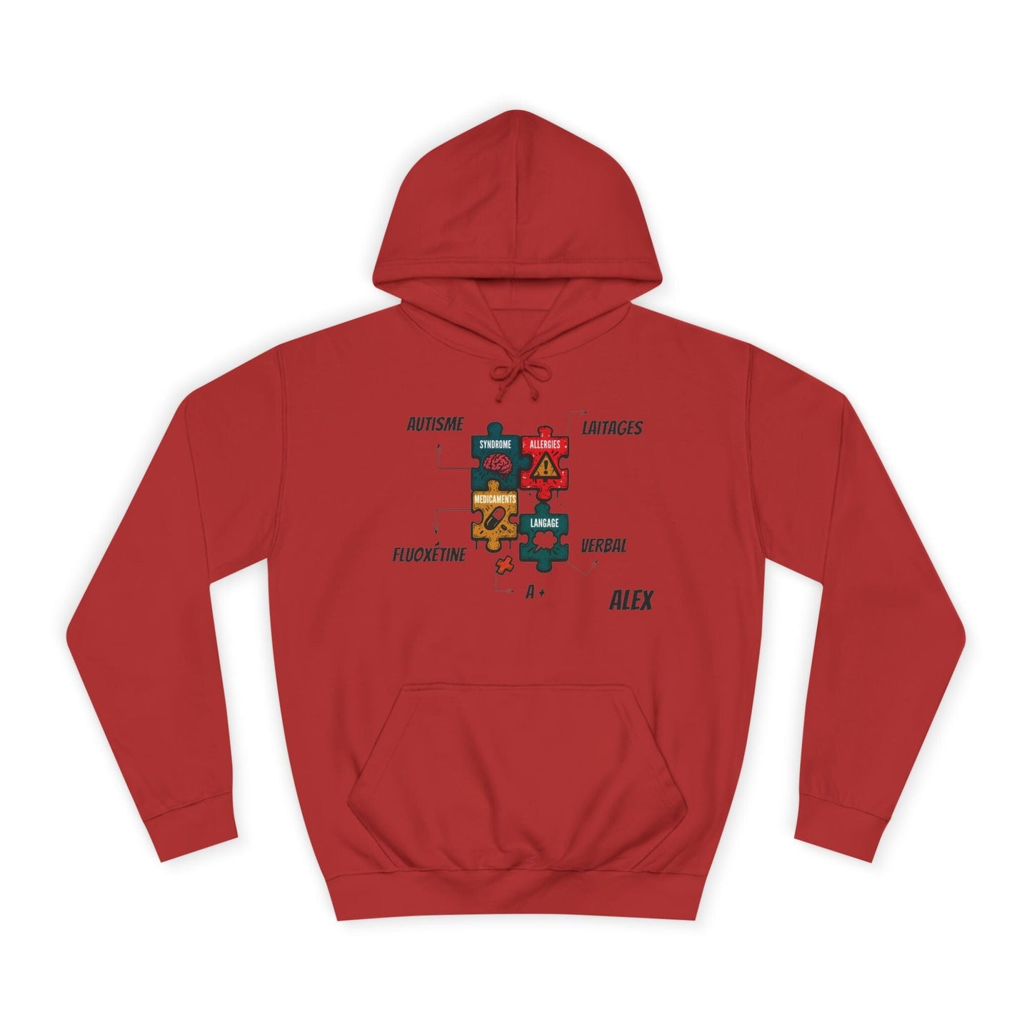 Hoodie Artefacts Personnalisé - Sweat Identification Médicale Hoodie Printify Rouge feu S
