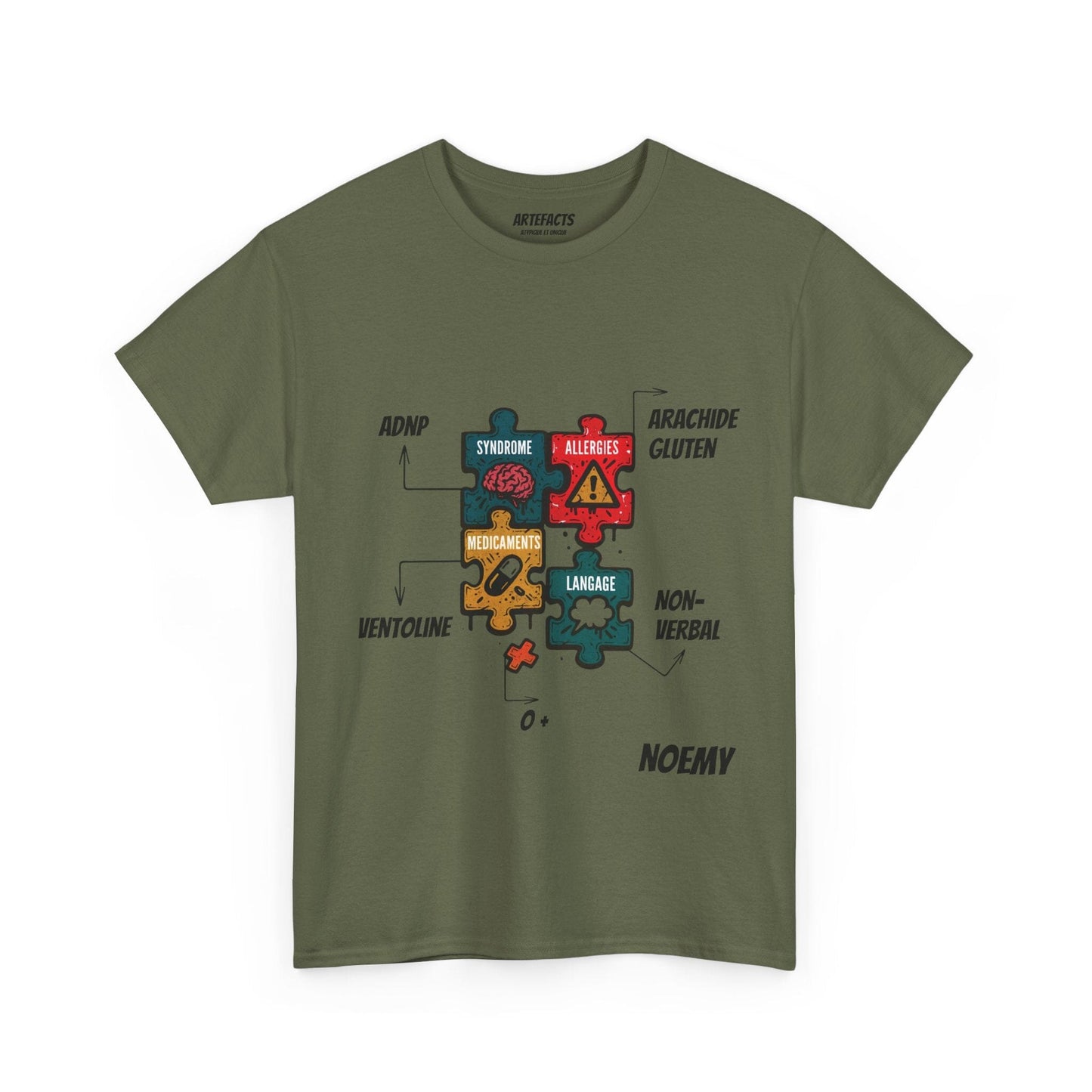 T-shirt Artefacts Personnalisé - T-shirt Identification Médicale T-Shirt Printify Vert kaki S
