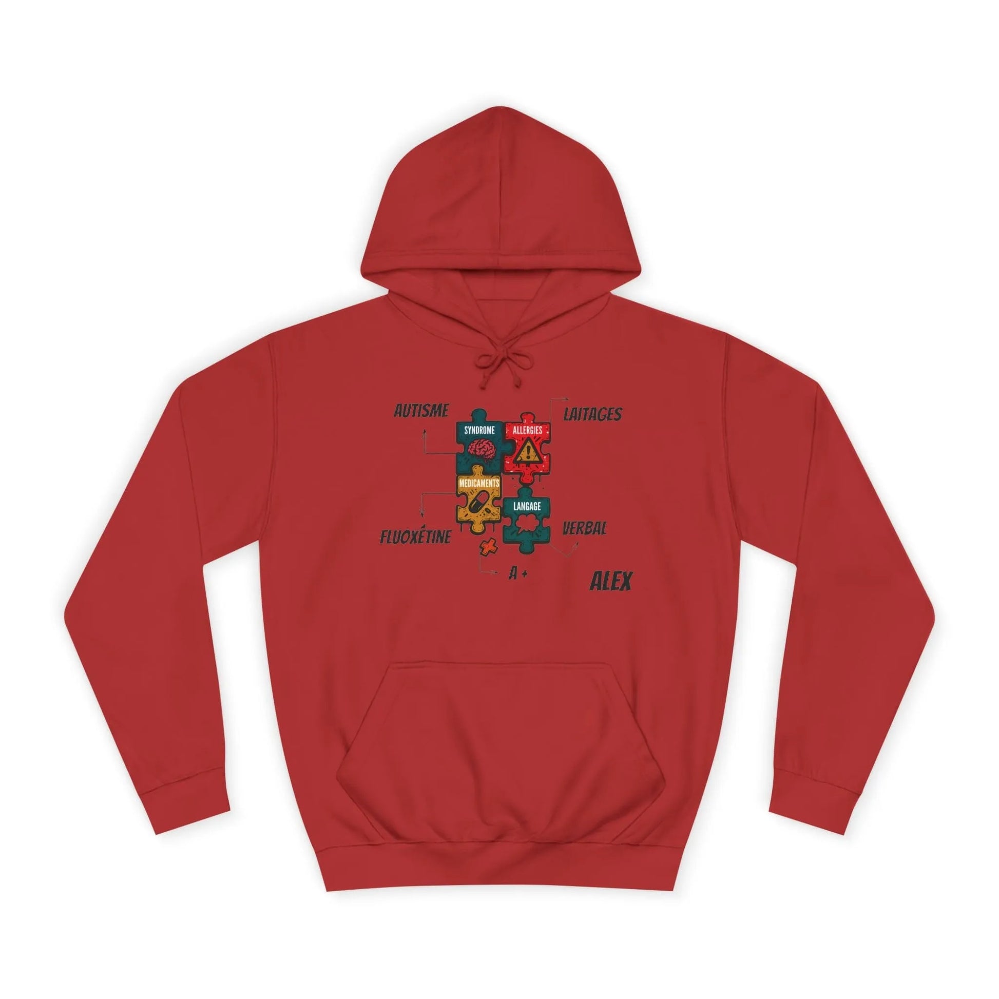 Hoodie Artefacts Personnalisé - Sweat Identification Médicale Hoodie Printify Rouge feu S 