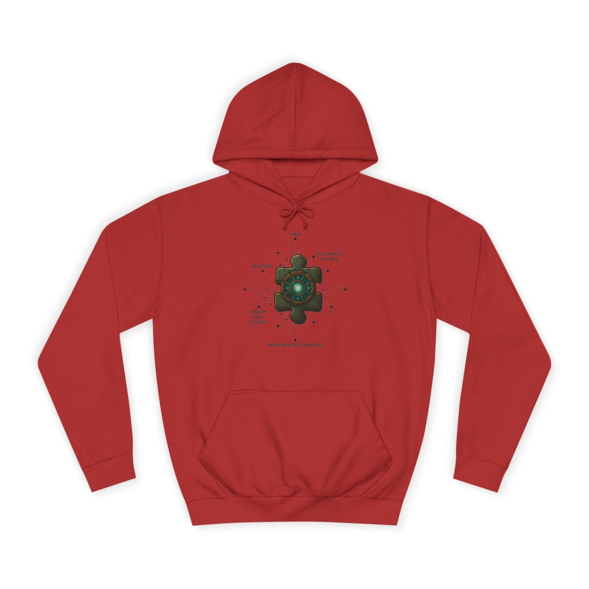 Hoodie Artefacts Personnalisé - Sweat Identification Médicale - Iron Cawette Hoodie Printify Rouge feu S 