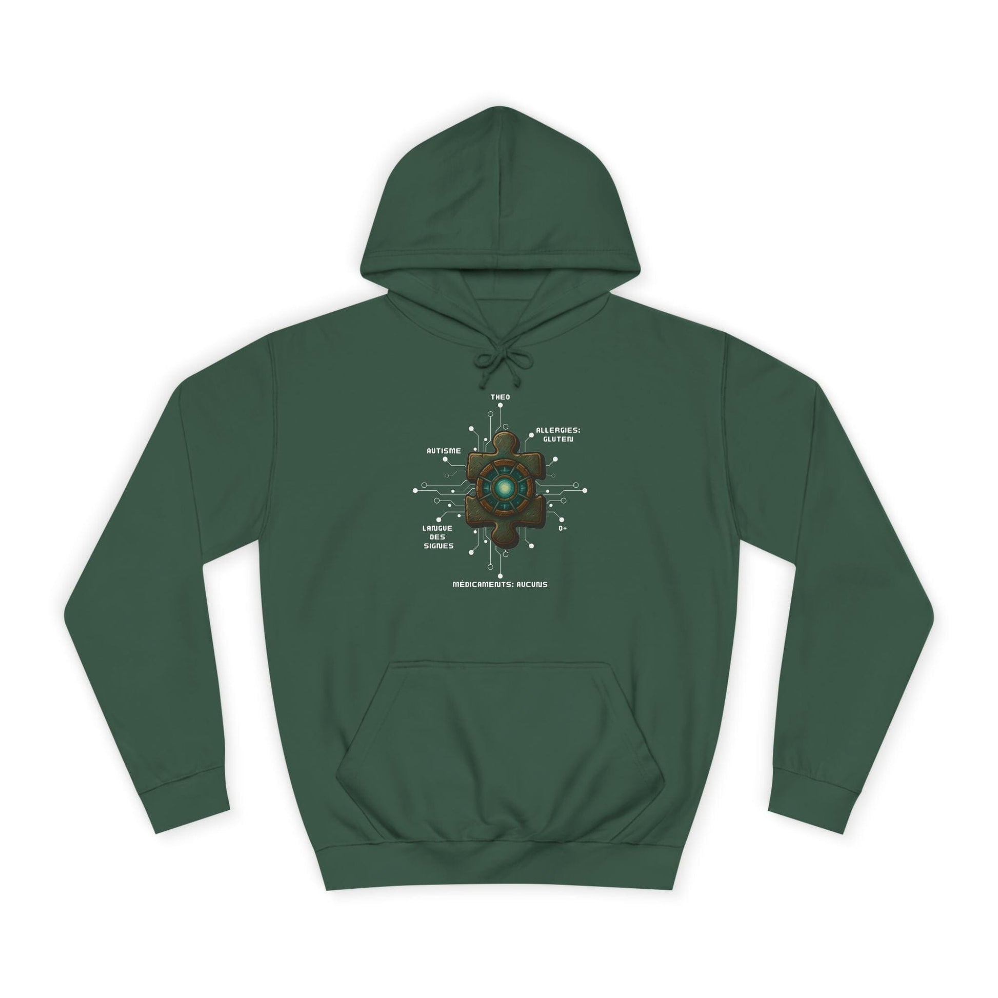 Hoodie Artefacts Personnalisé - Sweat Identification Médicale - Iron Cawette Hoodie Printify Vert bouteille S 