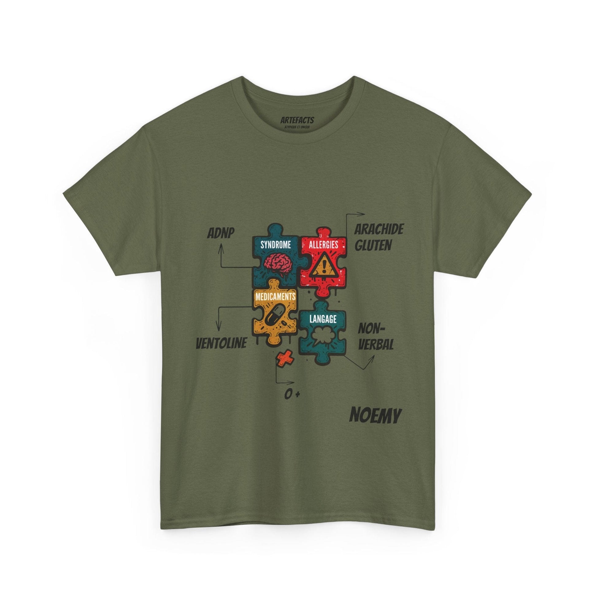 T-shirt Artefacts Personnalisé - T-shirt Identification Médicale T-Shirt Printify Vert kaki S 