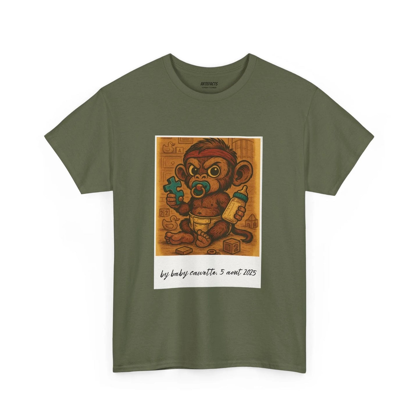 T-shirt Captain Cawette – Baby Cawette Origins (édition polaroid) T-Shirt Printify Vert kaki S 
