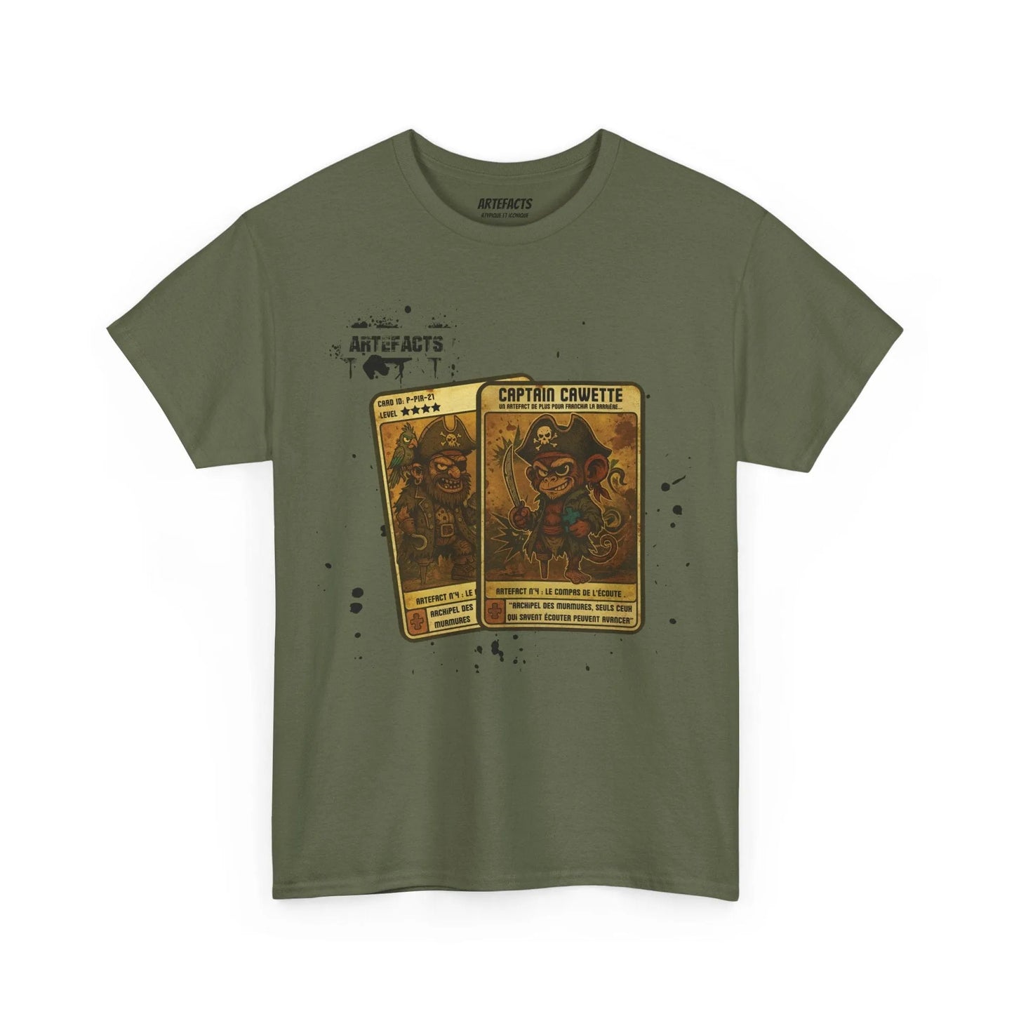 T-shirt Captain Cawette – Le Compas de l'Ecoute (édition pirates) T-Shirt Printify Vert kaki S 